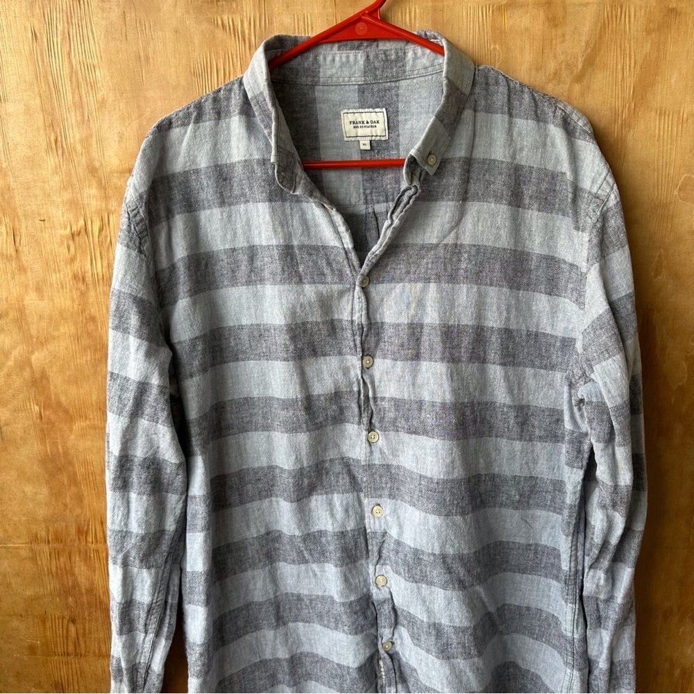 Frank & Oak Cotton Linen Striped Long Sleeve Button Down Shirt